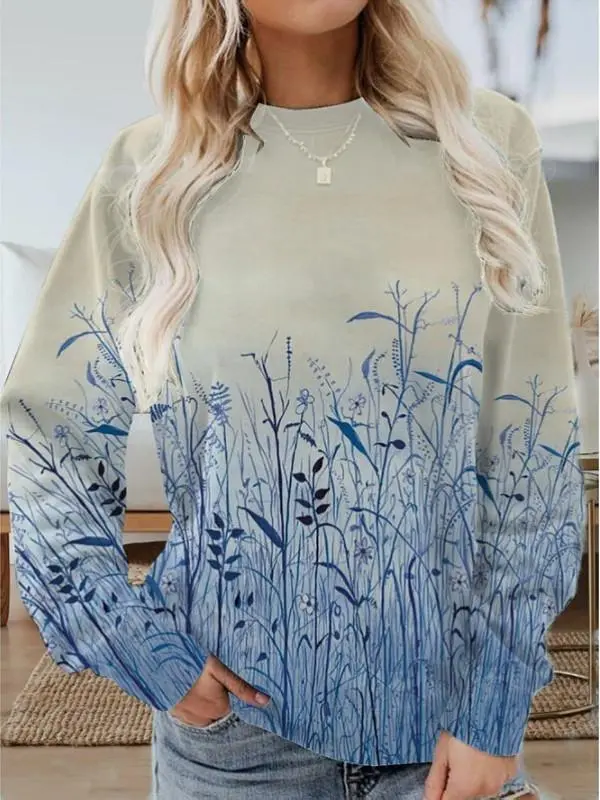 Women Long Sleeve Scoop Neck Printed Graphic Top
