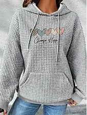 Women's Hoodies Graphic Letter Casual Long Sleeve Hooded Regular Tops Street Dailywear Casual Pocket Print Black White Dark Blue Gray Fall Winter