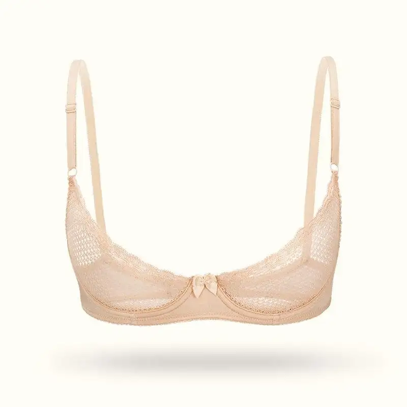 See Through Bra Sexy 1/2 Cup Lace Mesh Demi Shelf Underwired Bra