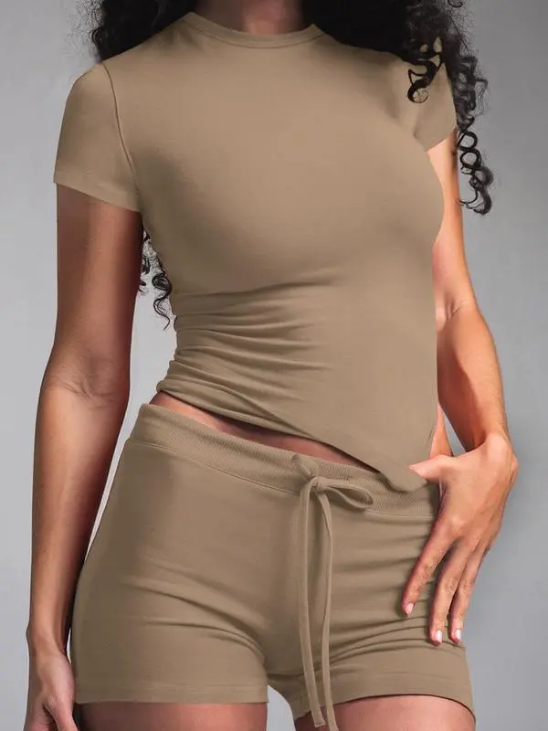 Women's Modal Loungewear Set – Soft Short Sleeve Tee & Drawstring Shorts