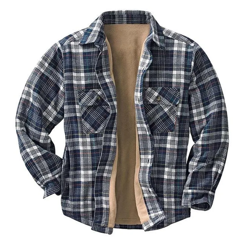 Mens Plaid Thick Plush Casual Jacket