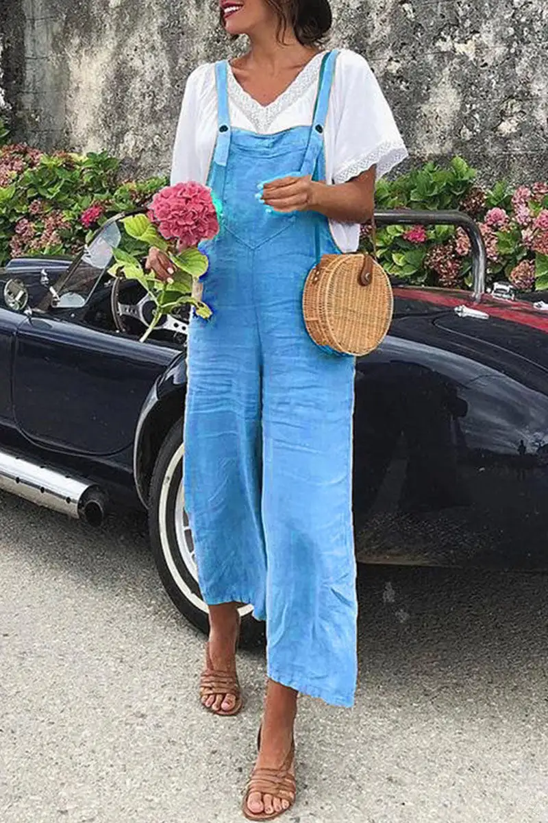 Fashion Street Solid Spaghetti Strap Loose Jumpsuits(7 colors)