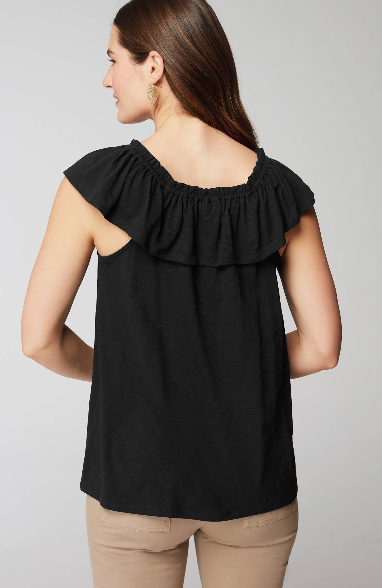 Convertible-Shoulder Ruffled Top