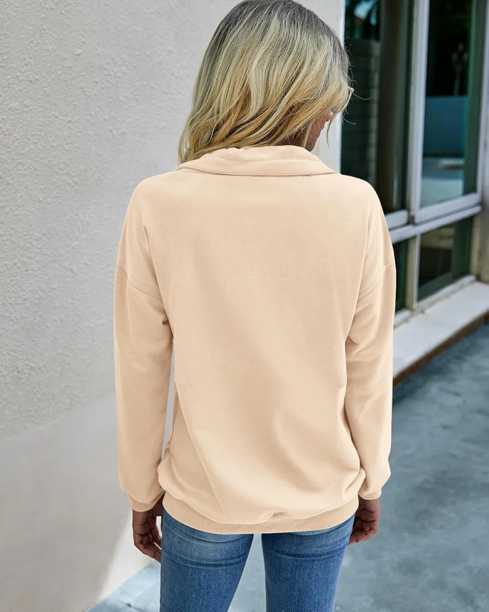 Women's Casual Long Sleeve Lapel Zipper Sweatshirt Drawstring Loose Pullover Tops