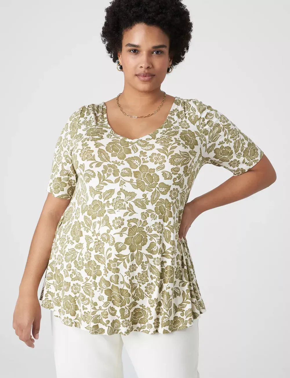 Modern Swing Perfect Sleeve Ruched-Shoulder Tee