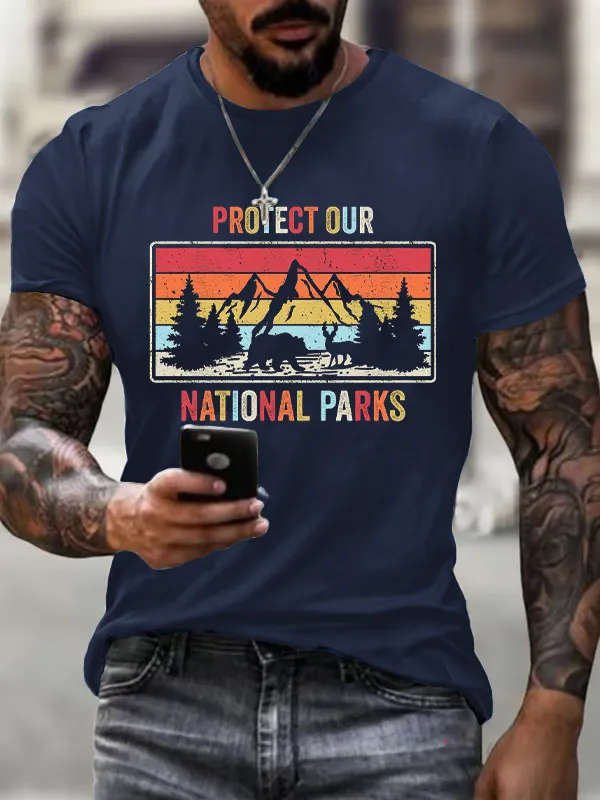 Men'S T-Shirt Cotton Men'S Vintage Preserve Our National Park Printed Casual Crew Collar T-Shirt