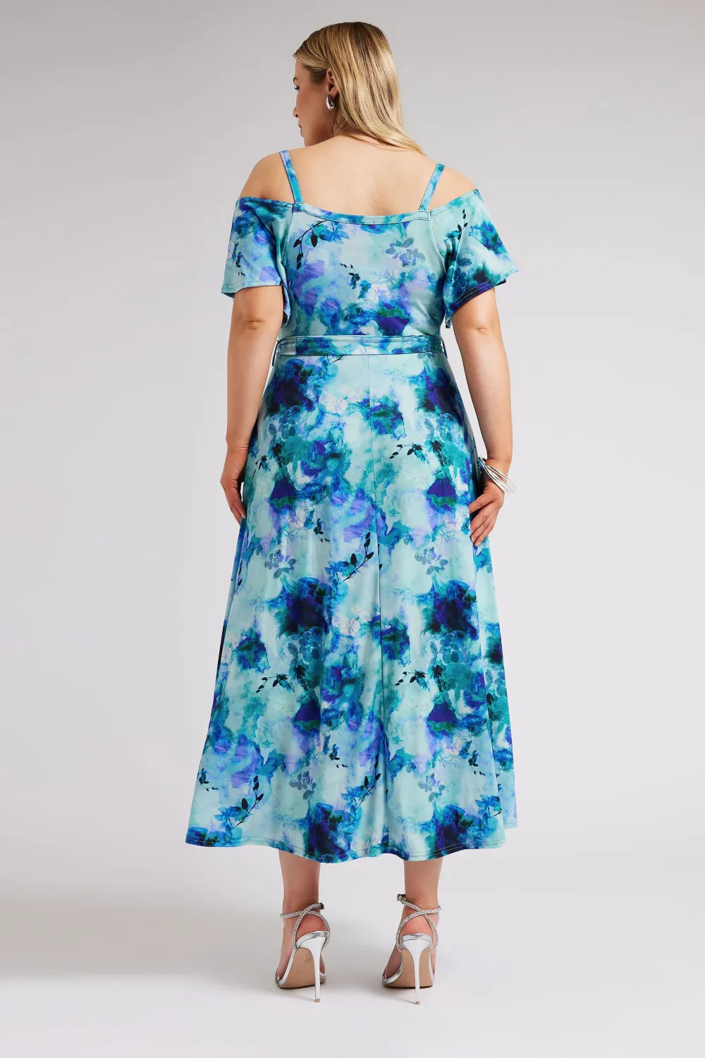 YOURS LONDON Curve Red & Blue Floral Bardot Maxi Dress