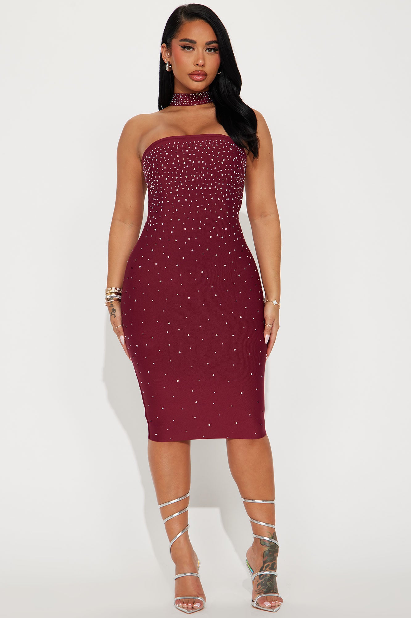 Shine Bright Bandage Mini Dress - Wine