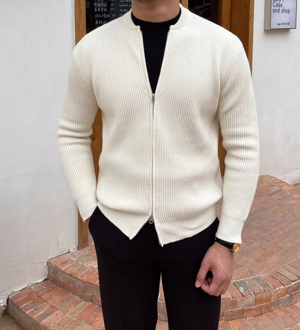 Gentleman's Elegant Plain Zipper Sweater Coat
