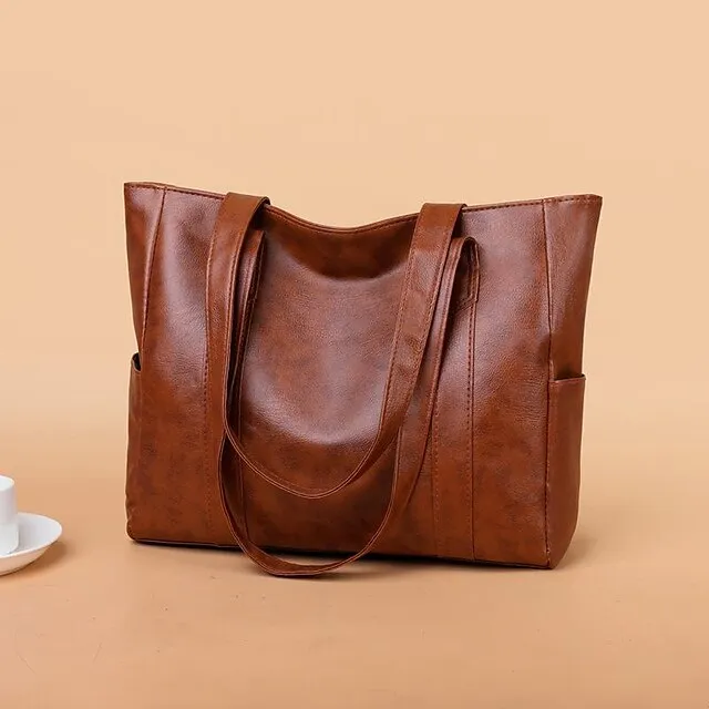 Women's Handbag Tote Shoulder Bag PU Leather Office Shopping Daily Zipper Solid Color Black Red Purple