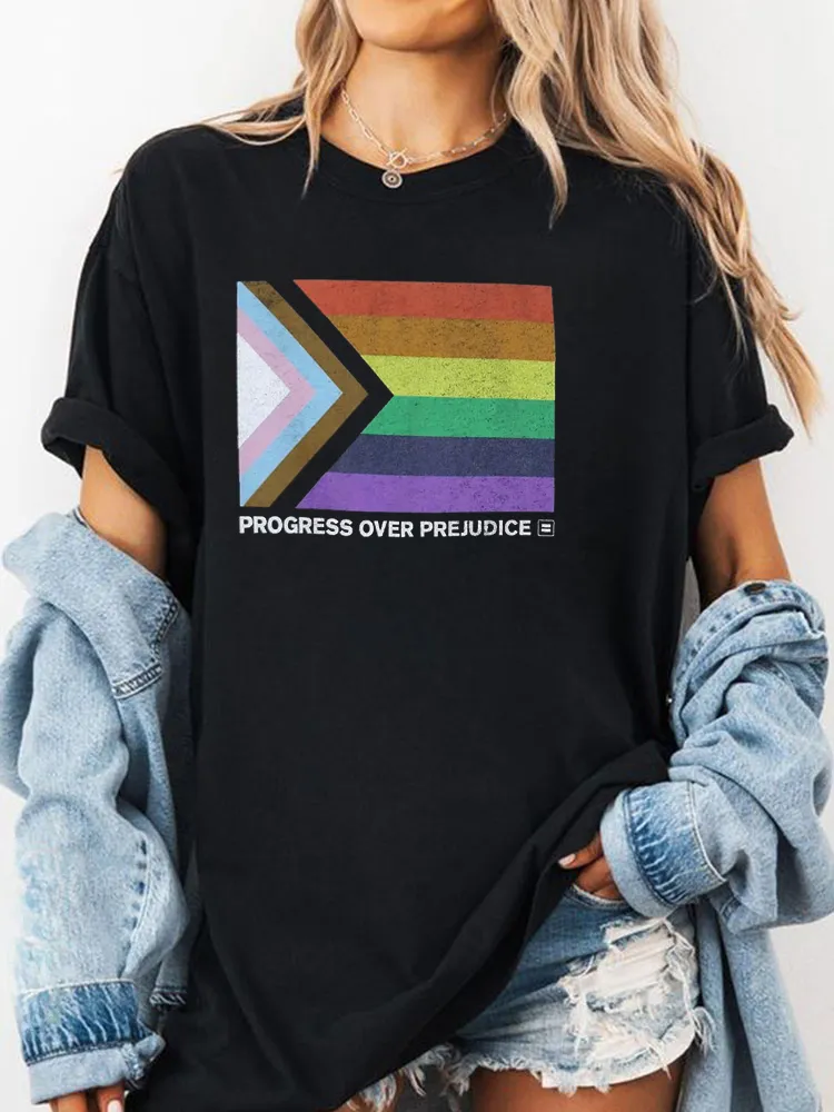 Pure Cotton Round-Neck Short-Sleeved Shirt Progress Over PrejudiceT-Shirt