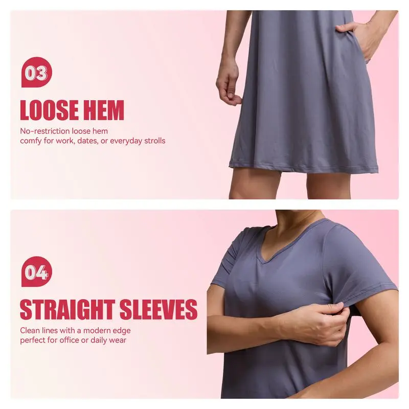 Women's Casual T-Shirt Dress with Pockets – Short Sleeve, Relaxed Fit