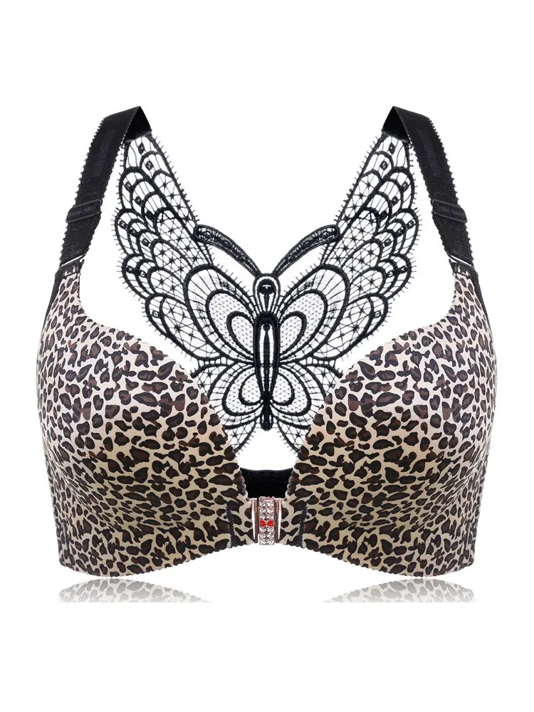 Front Closure Butterfly Embroidery Back Wireless Push Up Bra