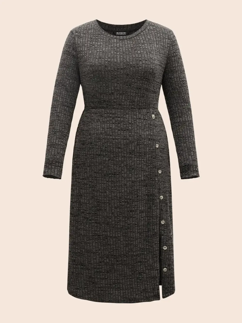 Crew Neck Button Detail Split Hem Dress