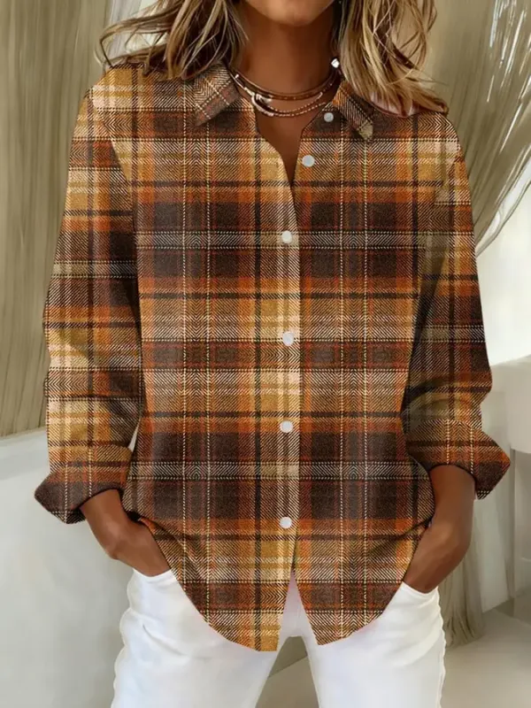 Women's Fall Thanksgiving Print Linen Comfort Shirt