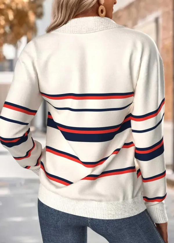 Beige Tummy Coverage Striped Long Sleeve Sweatshirt