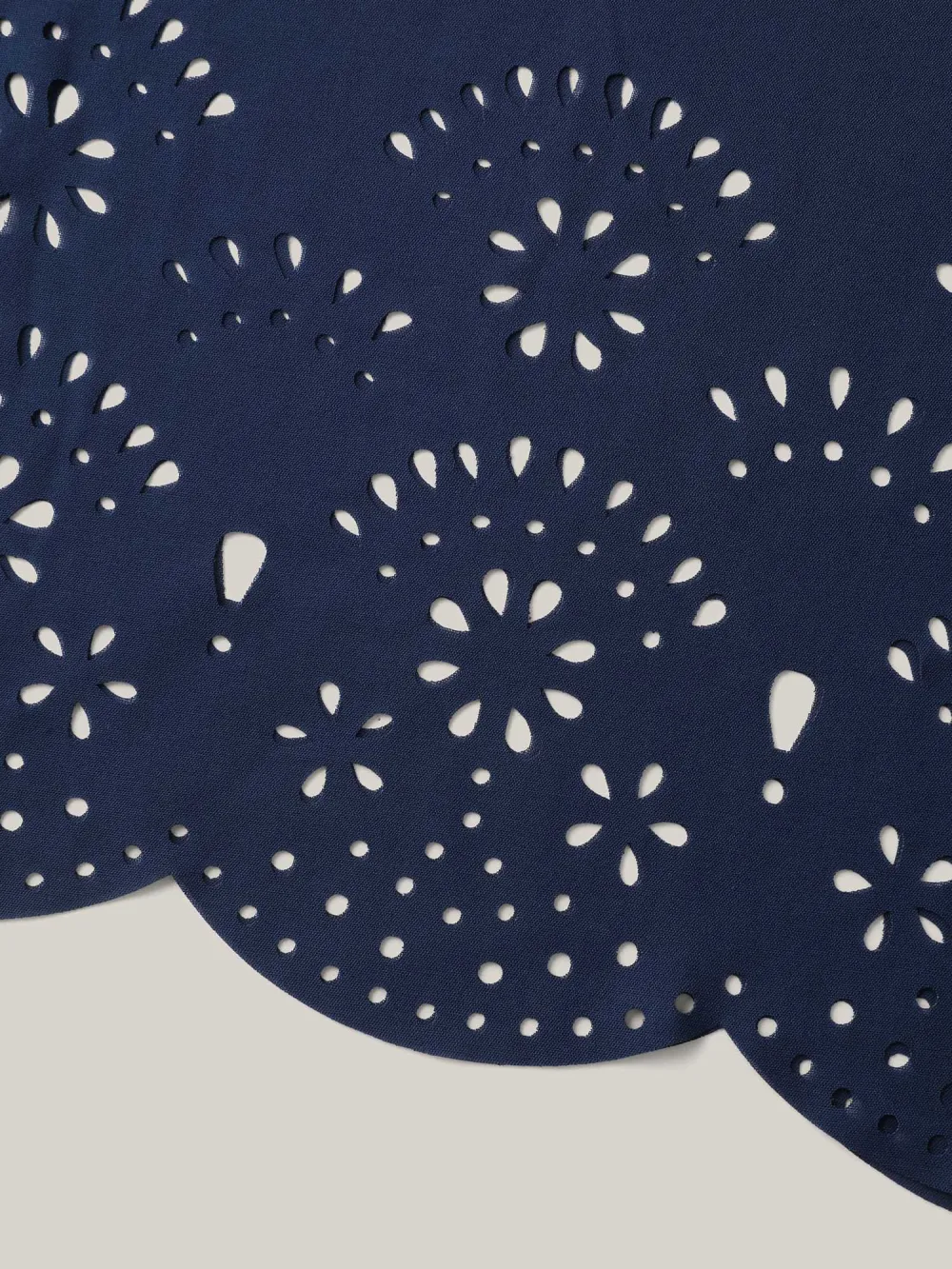 Laser-Cut Hem Shirred Wide-Leg Jumpsuit