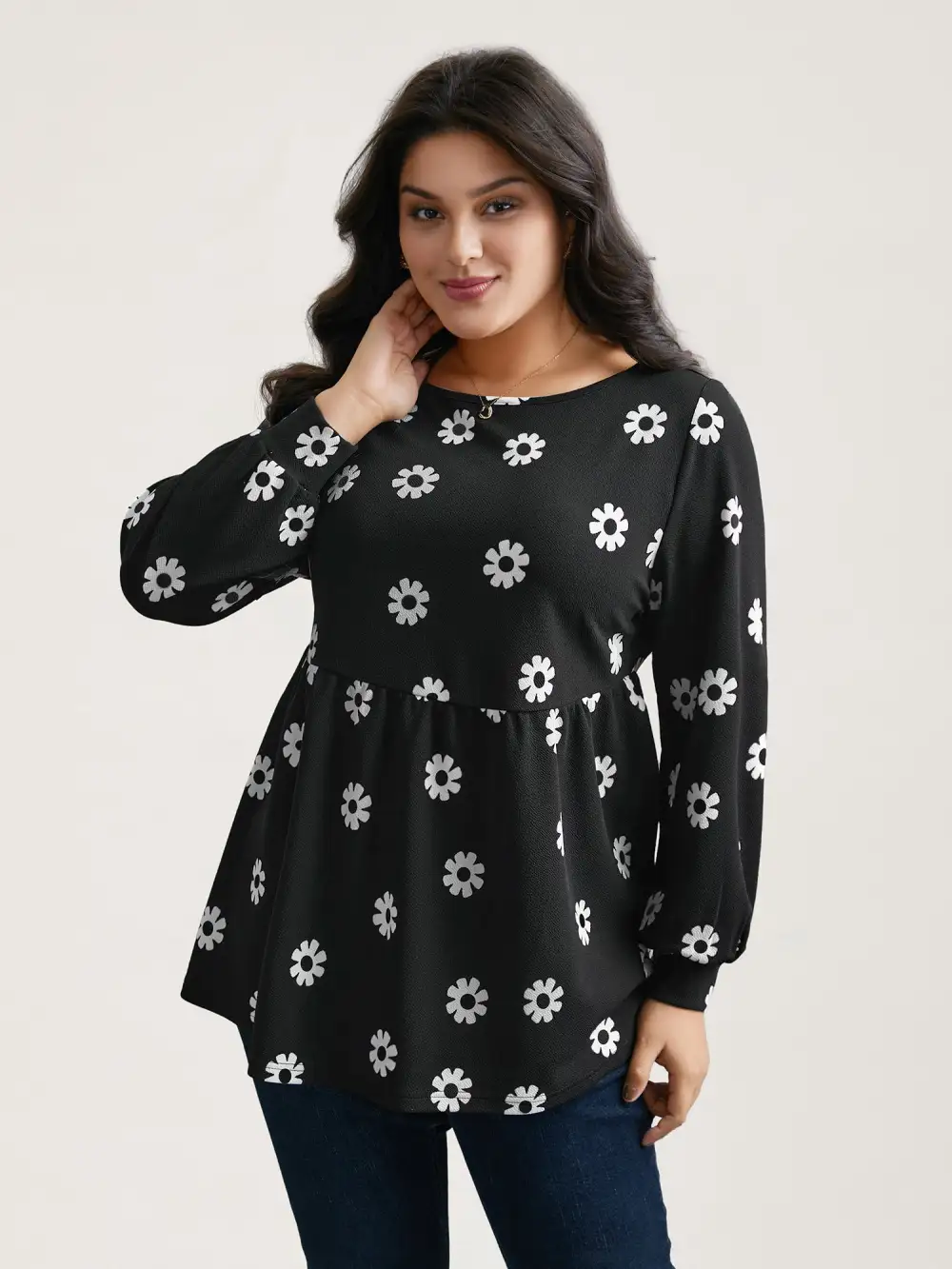 Multi-Color Floral Textured Stretchy Knit Top