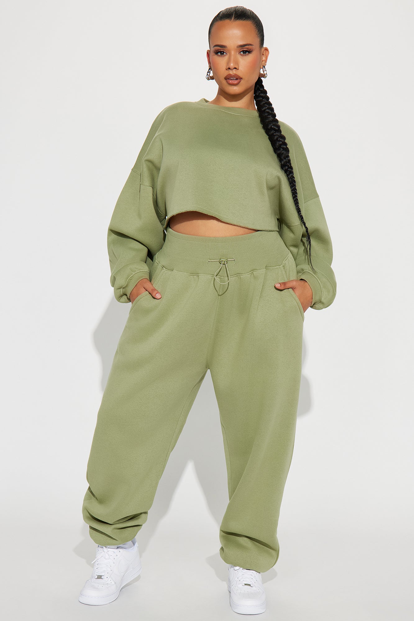 Feeling Good Fleece Jogger Set - Sage