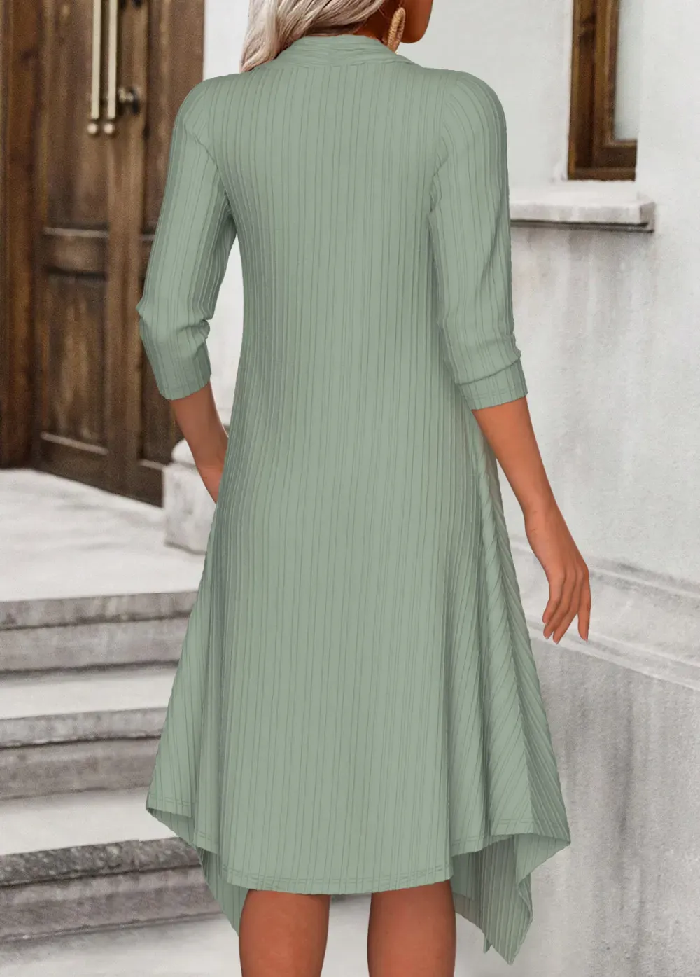 Sage Green Fake 2in1 Floral Print A Line Dress