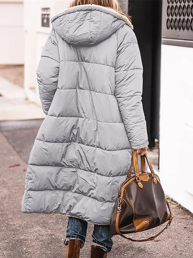 Women's Long Puffer Jacket Winter Fleece Parka  Reversible Thermal Warm Windproof Winter Coat Hooded Jackets