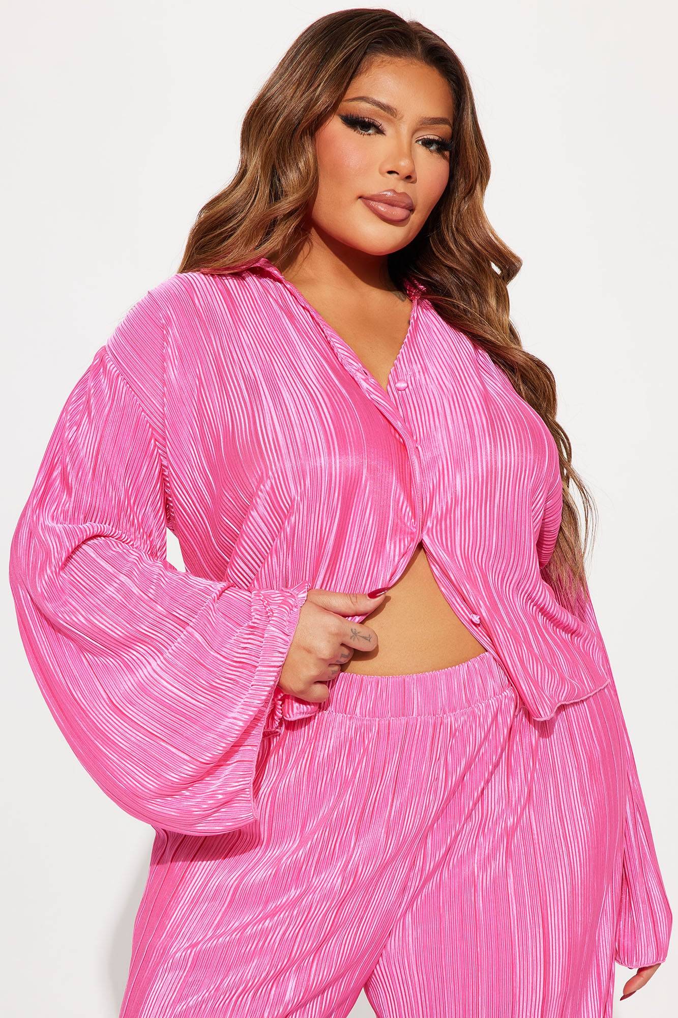 Simply Yours Plisse Pant Set - Pink