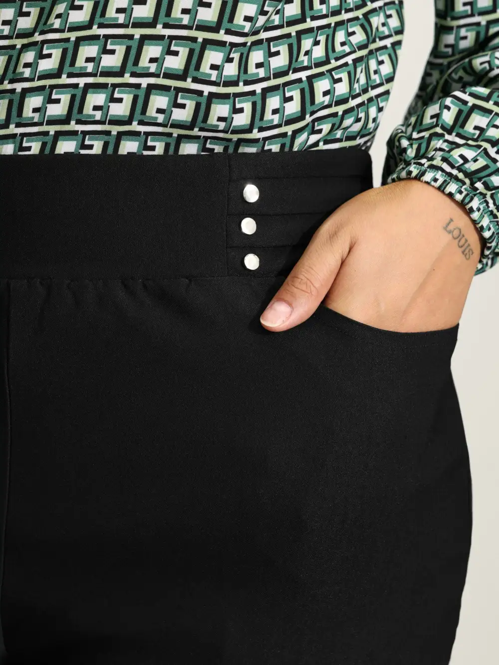 Rivets Wide Waistband Stretchy Pants