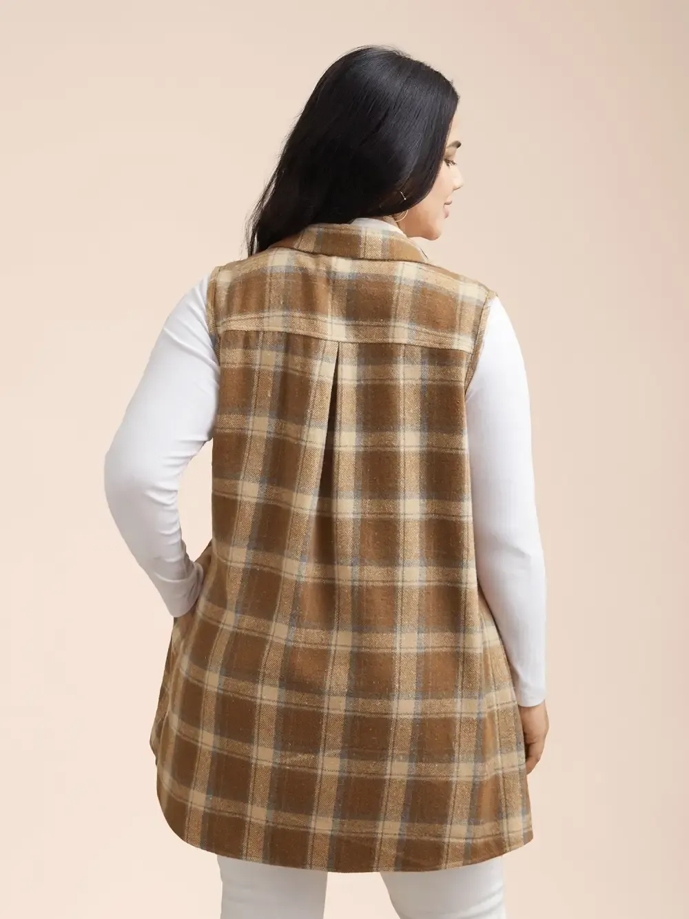 Plaid Flap Detail Sleeveless Jacket