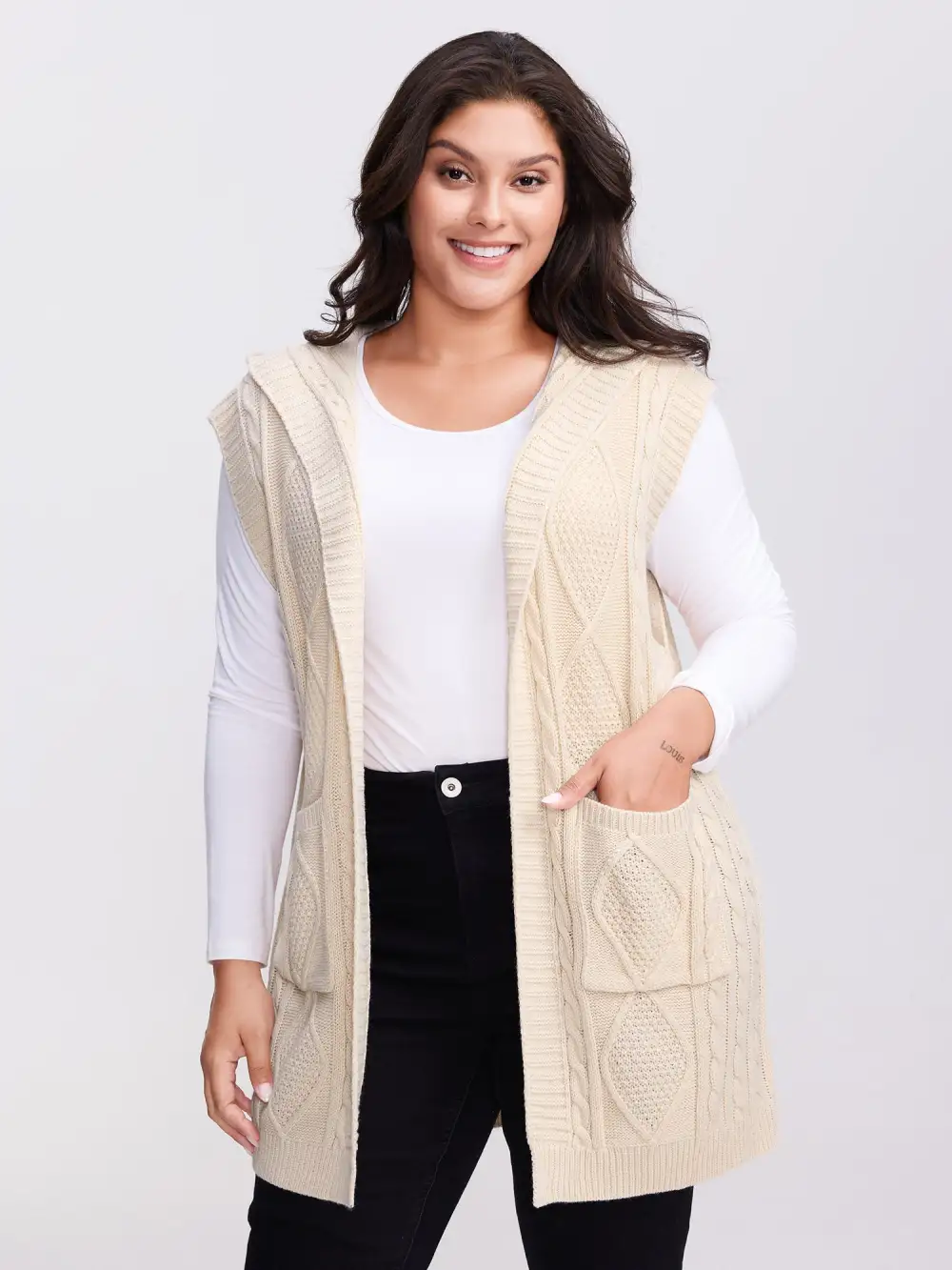 Twisted Hooded Sleeveless Knit Cardigan
