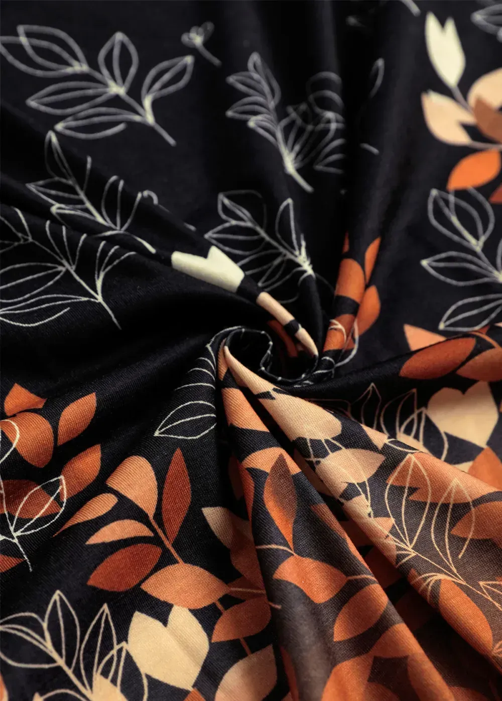 Plus Size Black Handkerchief Hem Leaf Print Light Cardigan