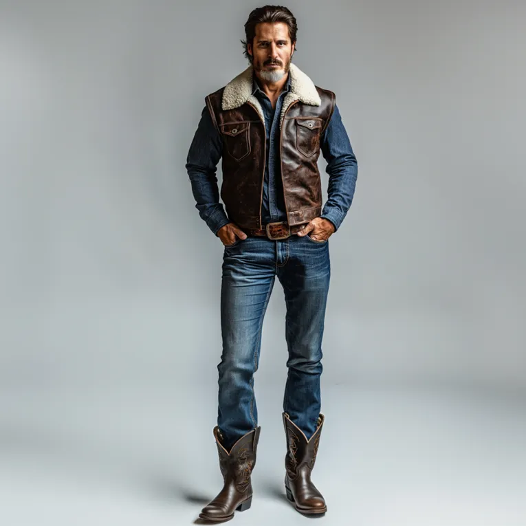 Men's Retro PU Leather Plush Lapel Collar Chest Pocket Vest