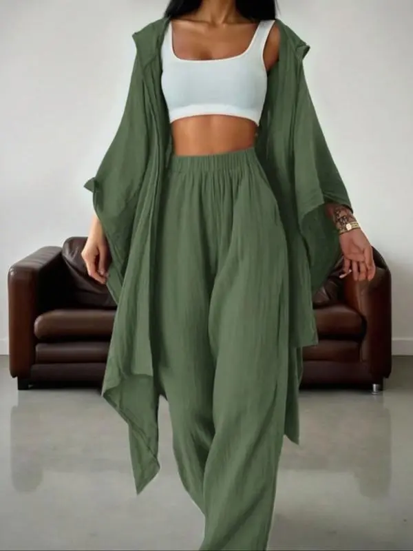 Women's Casual 2-Piece Set: Wide-Leg Pants + Loose Cardigan
