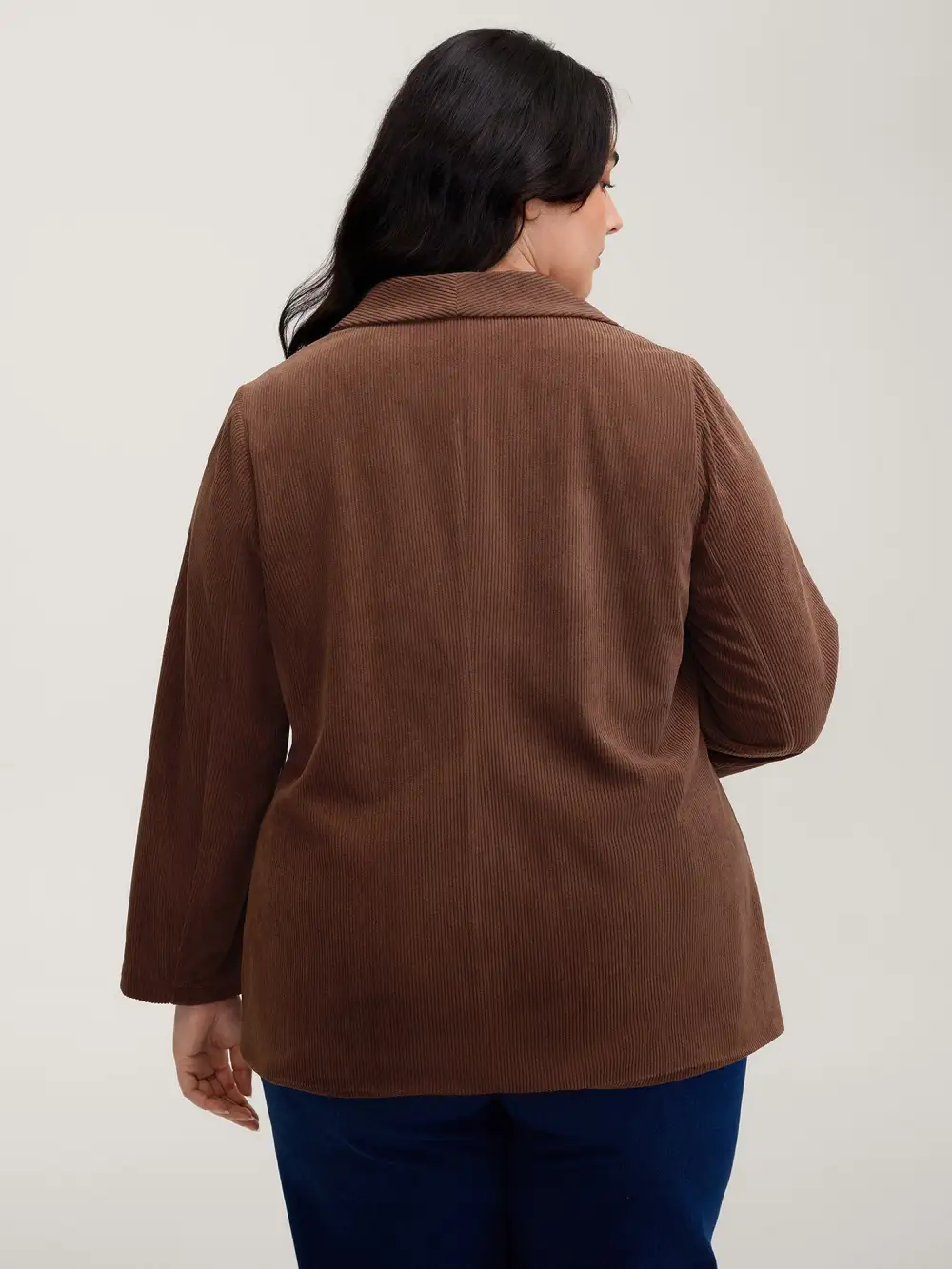 Corduroy Gathered Sleeve Ribbed Collar Blazer