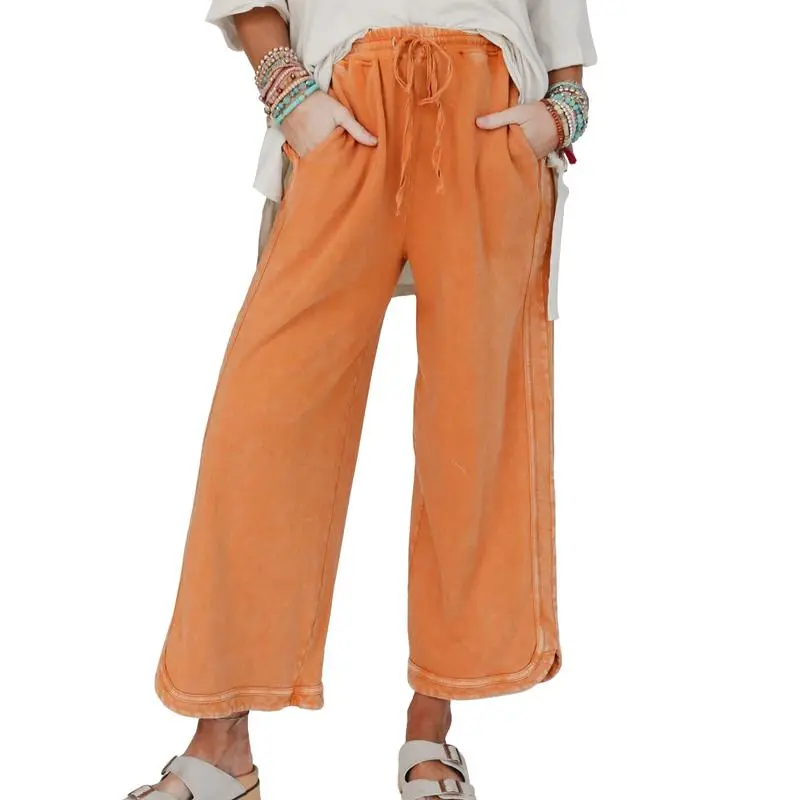 Women's High Waist Wide Leg Sweatpants – Acid Wash Baggy Palazzo Pants with Pockets