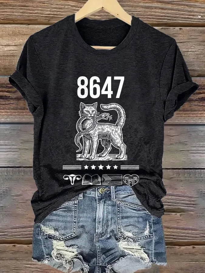Women'S T-Shirt Vintage 8647 FDT Printed T-Shirt Round Neck Pure Cotton Short Sleeves