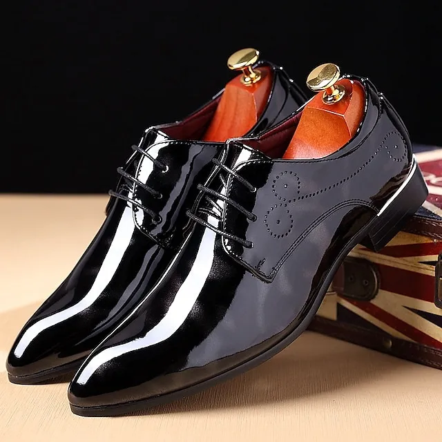 Men's Oxfords Dress Shoes Business Classic British Daily Party & Evening Office & Career Patent Leather Breathable Wear Proof Black Burgundy Royal Blue Summer Spring Fall