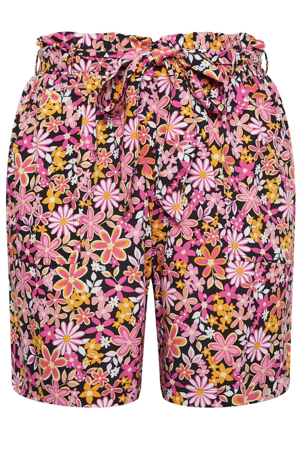 YOURS Curve Black Floral Print Paperbag Waist Shorts