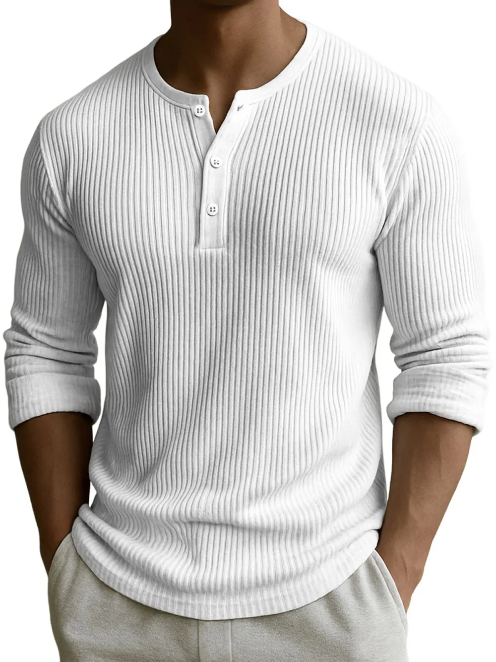 Men's Comfort Ribbed Texture Color-block Fittness Stylish Daily Henley Shirt