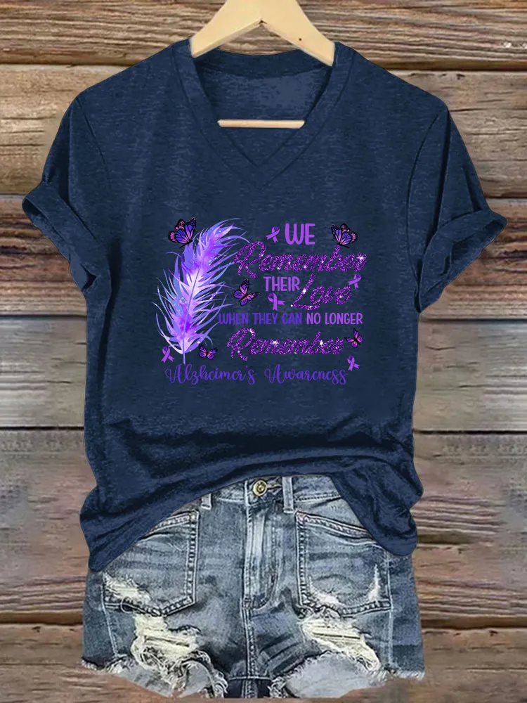 We remember their love when they can no longer remember.Women's Alzheimer's Awareness V-Neck T-Shirt