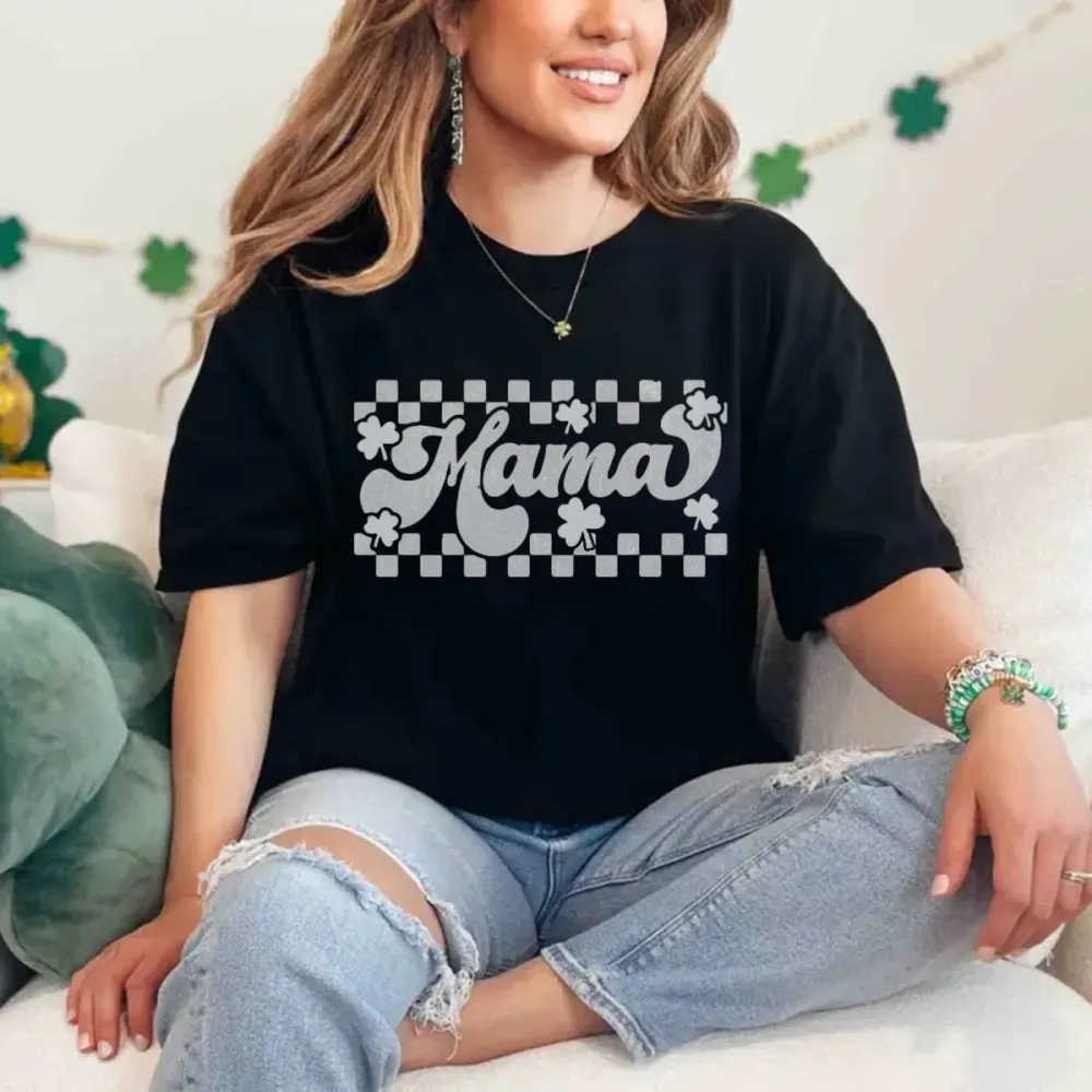 St. Patrick Retro Checkered Mama T-Shirt