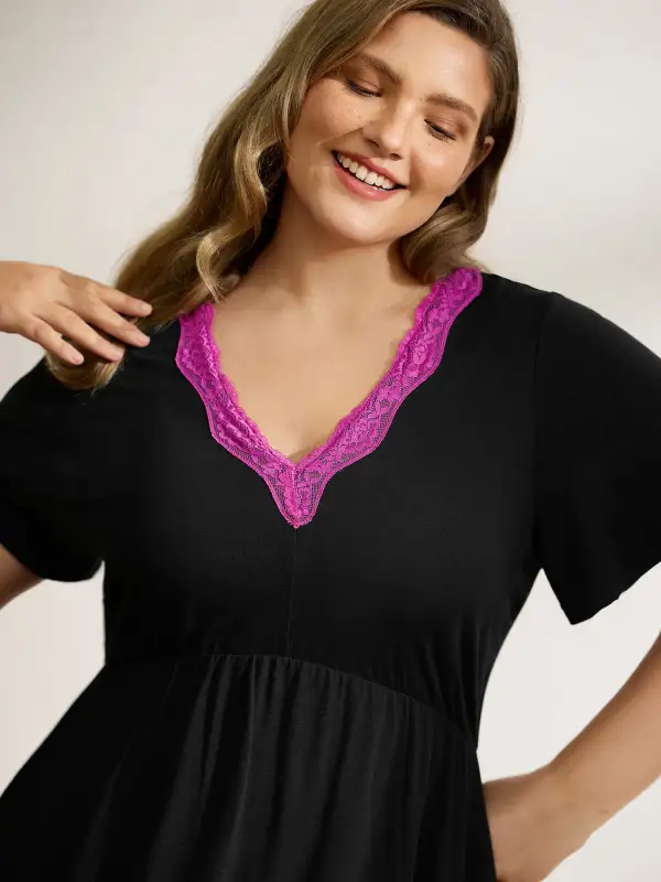 Lace High-Waist Flutter Sleeve Sleep Dress