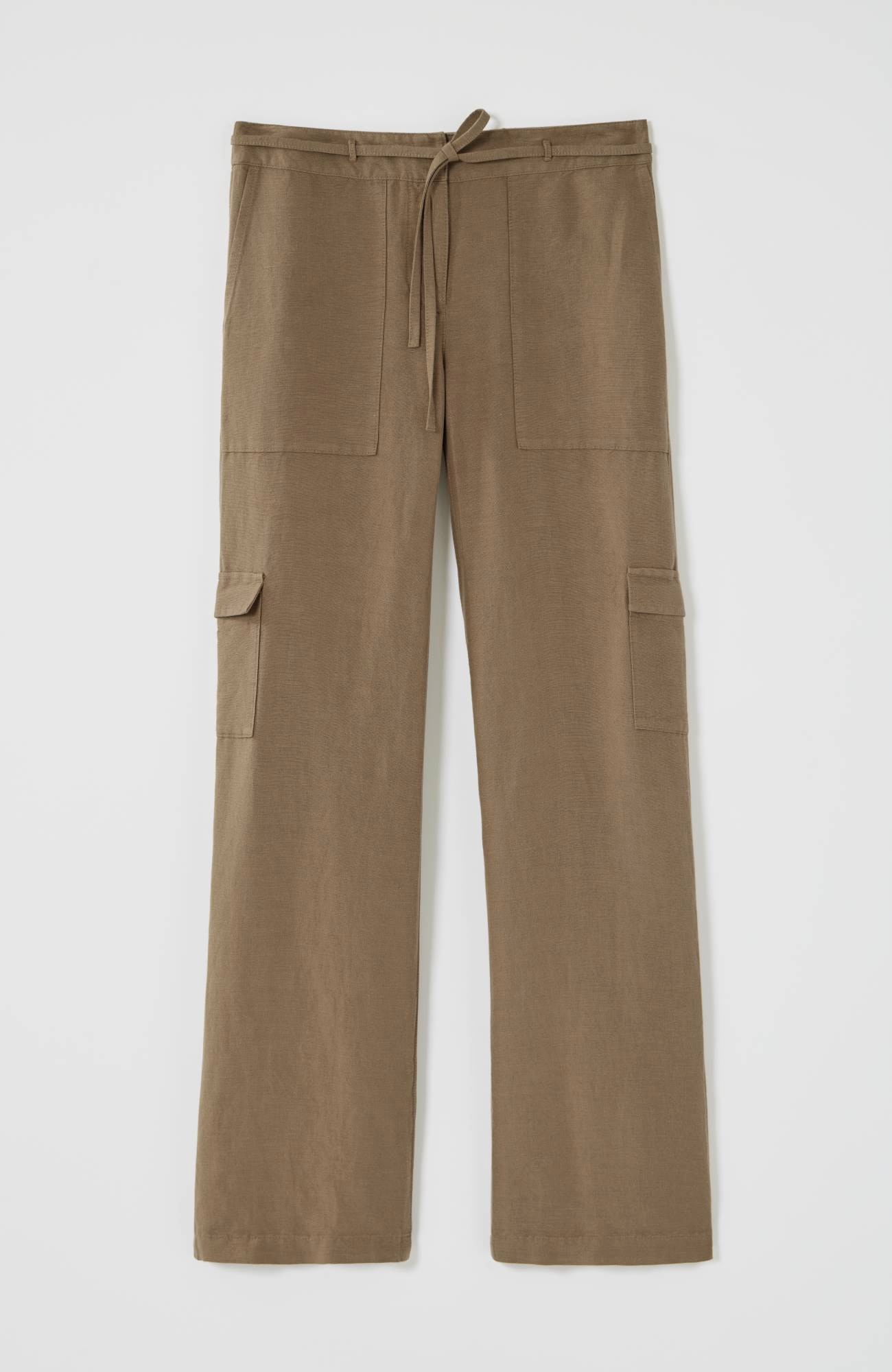 Linen & Rayon Wide-Leg Cargo Pants