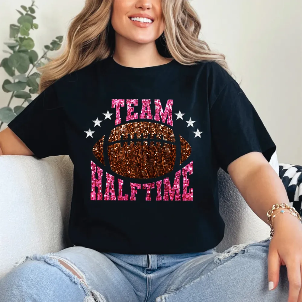 2 Women's Football Team Halftime Show Round Neck Short Sleeve Printed T-shirt
