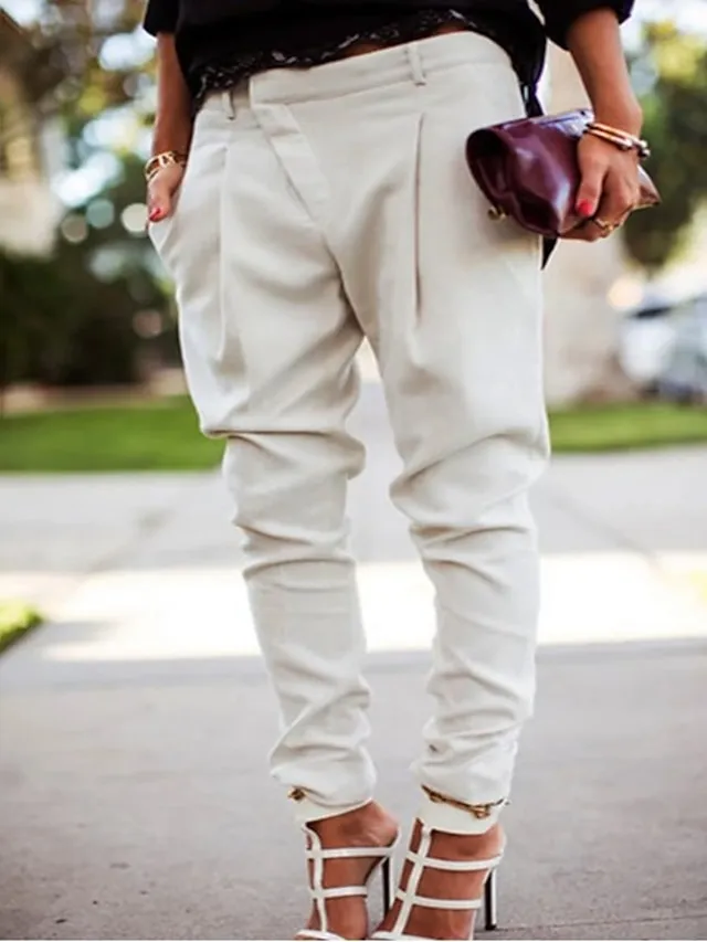 Women's Cargo Pants Joggers Pants Trousers Full Length Pocket Drop Crotch Mid Waist Simple Basic Work Office / Career Black White S M Spring &  Fall