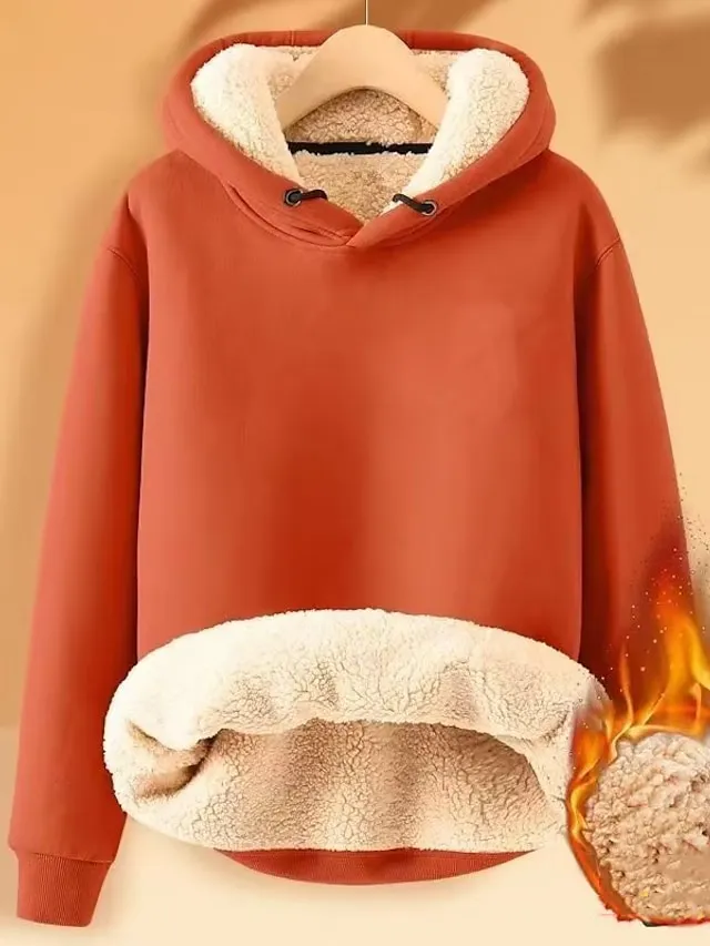 Women's Hoodie Sweatshirt Pullover Fleece Sherpa Fleece Teddy Black Yellow Pink Solid Color Street Casual Hoodie Long Sleeve Top Micro-elastic Fall & Winter