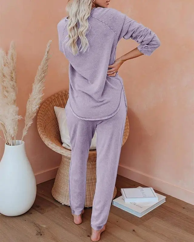 Women's Solid Sweatsuit Set 2 Piece Long Sleeve Pullover and Drawstring Sweatpants Sport Outfits Sets
