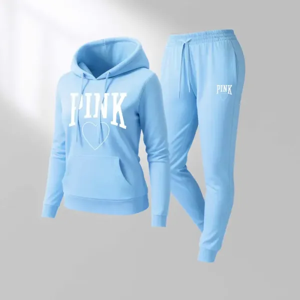Women's Pink Heart Print Tracksuit
