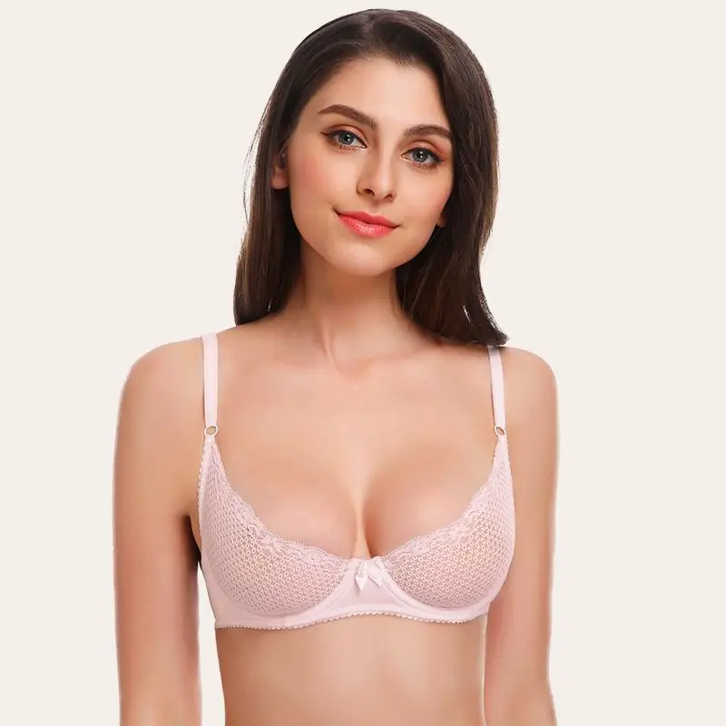 See Through Bra Sexy 1/2 Cup Lace Mesh Demi Shelf Underwired Bra