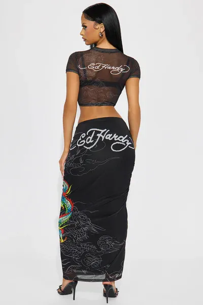 Ed Hardy Dragon Skirt Set - Black