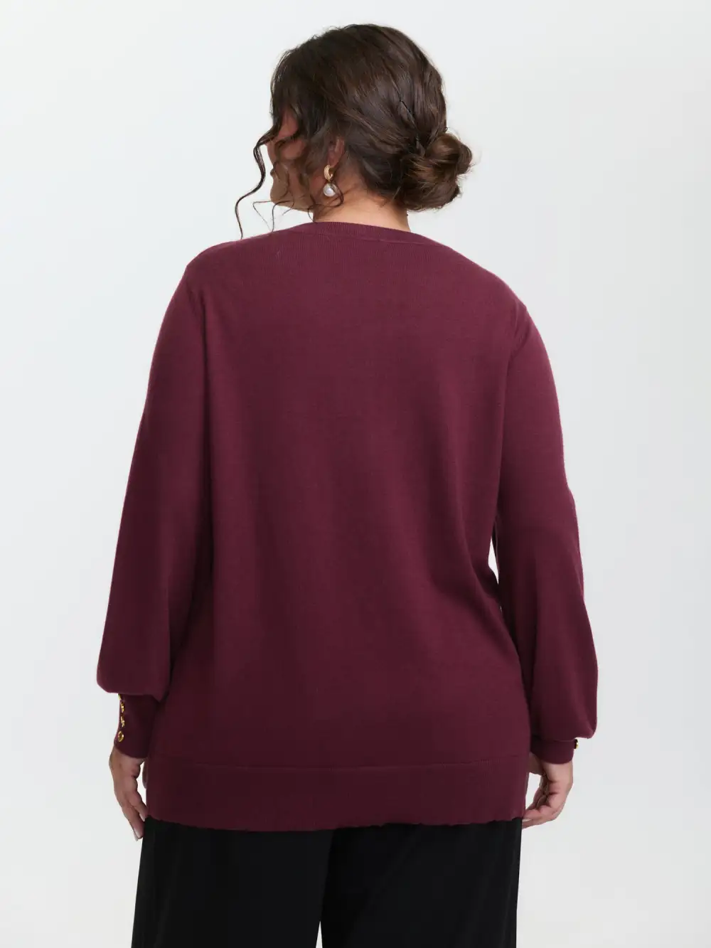 Lantern Sleeve Button Detail Pullover